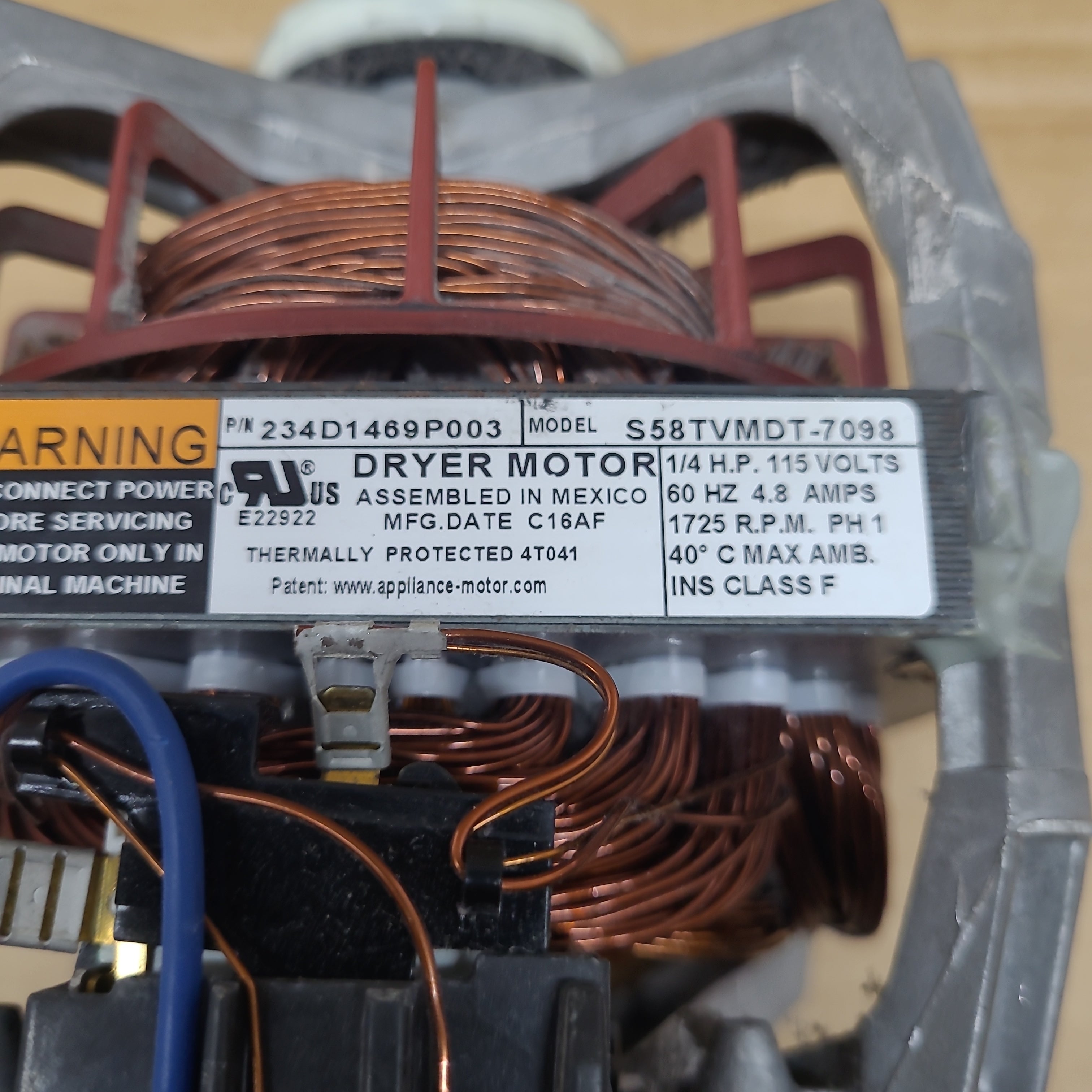 GE Dryer Motor S58TVMDT-7098 WE17X22215 GE Dryer Motor S58TVMDT-7098 WE17X22215